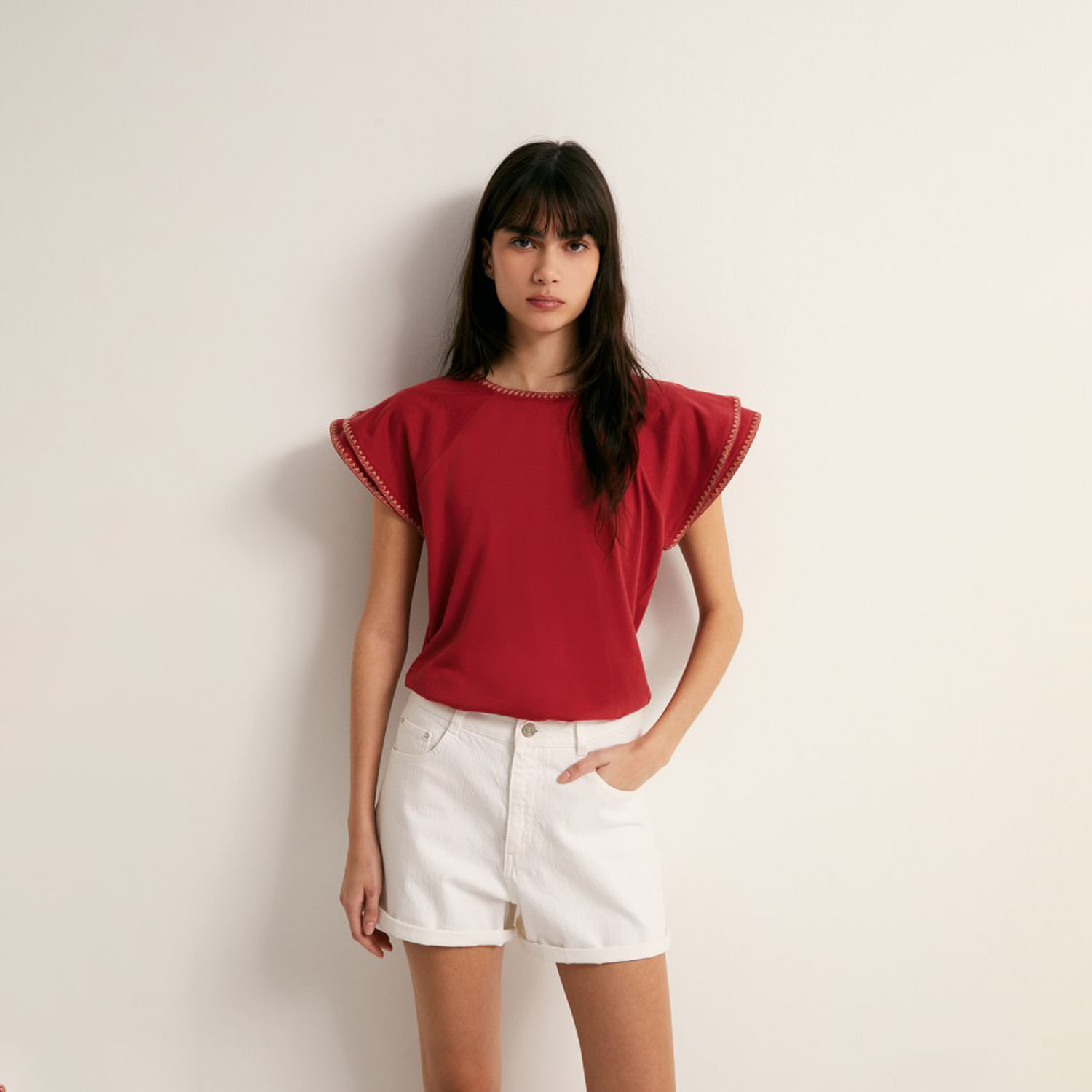 Polo Mujer Sfera Manga Corta Raya Trenza Raya Rosa Oscuro M