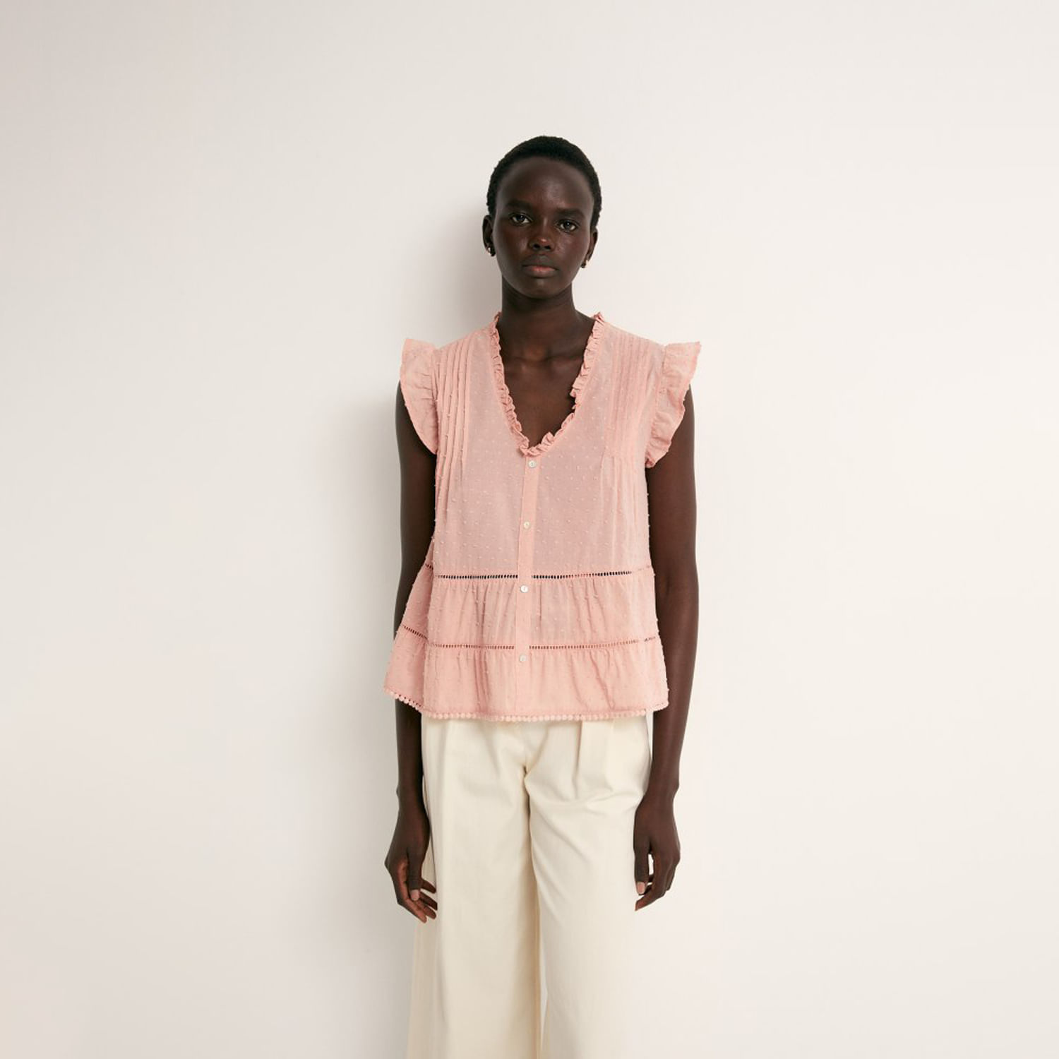 Polo Mujer Sfera Manga Corta Bolitas Bord Col Rosa S