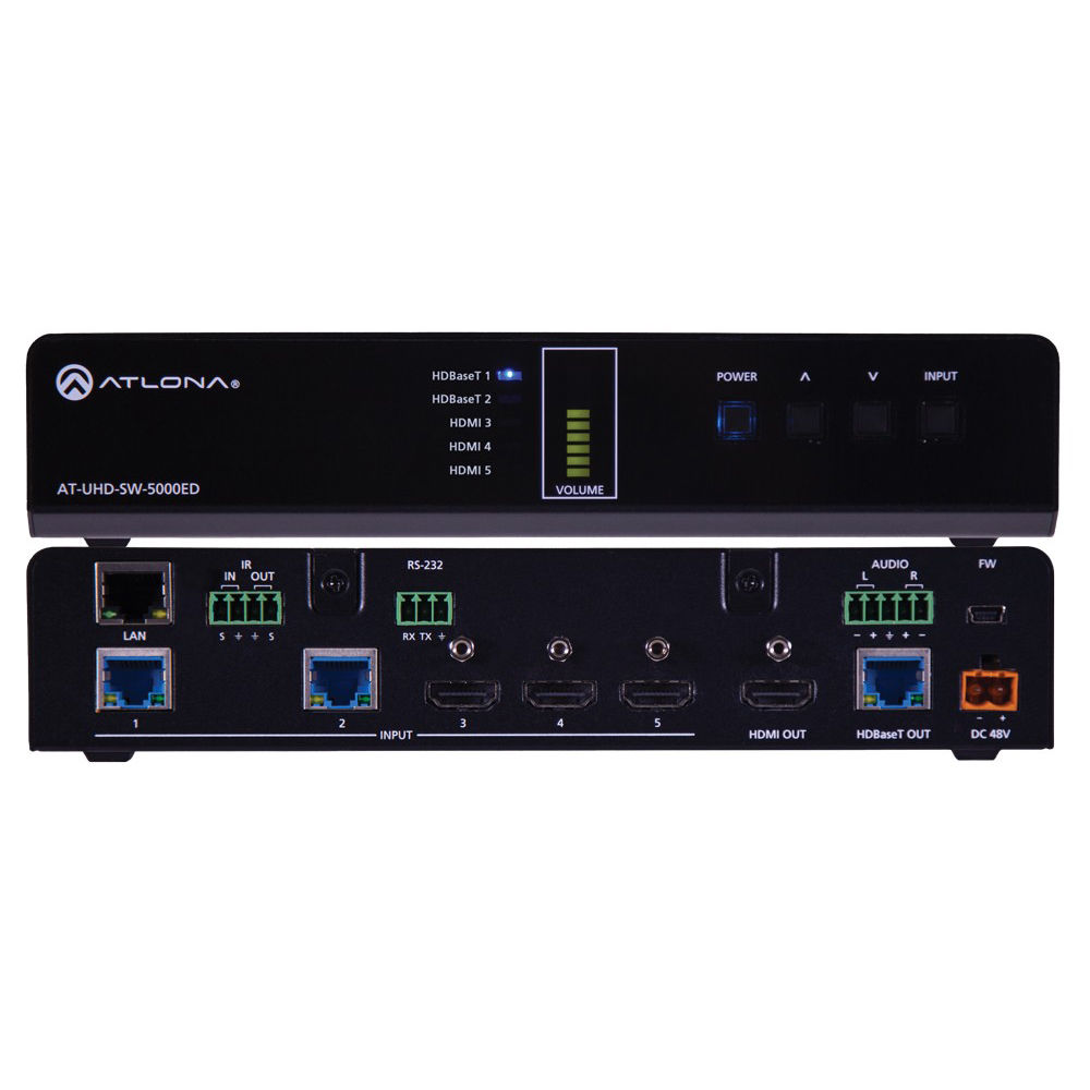 Atlona Conmutador HDMI 4K/UHD 5 Entradas AT-UHD-SW-5X1 con 2 Entradas HDBaseT y Salidas HD