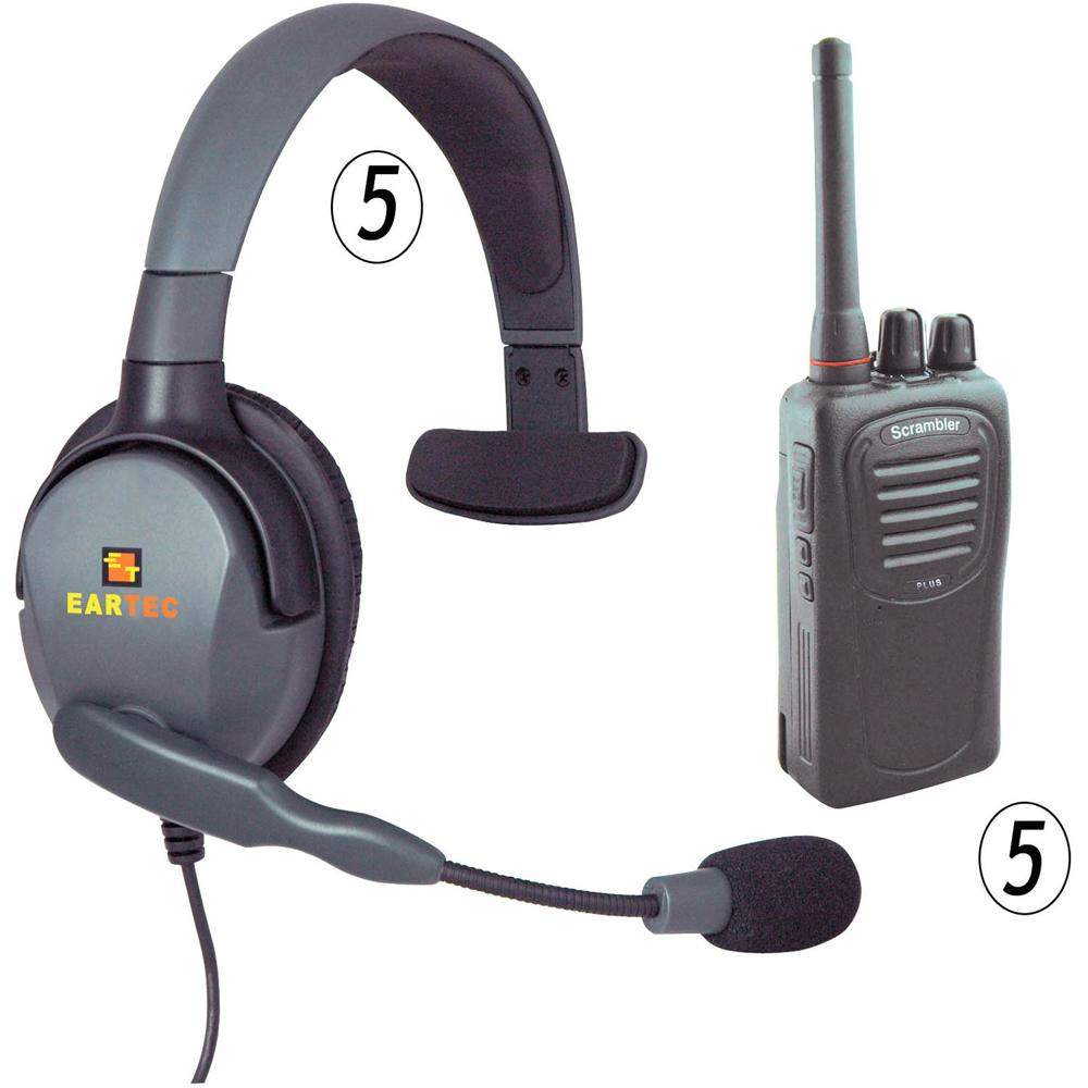 Eartec Scrambler SC-1000 Paquete de 5 Radios y Auricular Max 4G con PTT Inline - Comunicac