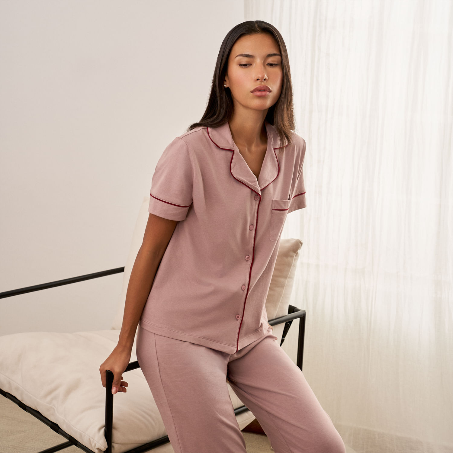 Pijama Mujer Cami Solid Malabar Manga Corta Palo Rosa Talla S