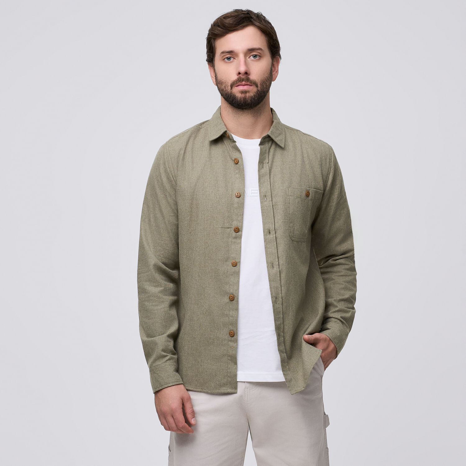 Camisa Manga Larga Hombre Brush Aereal Verde Talla L
