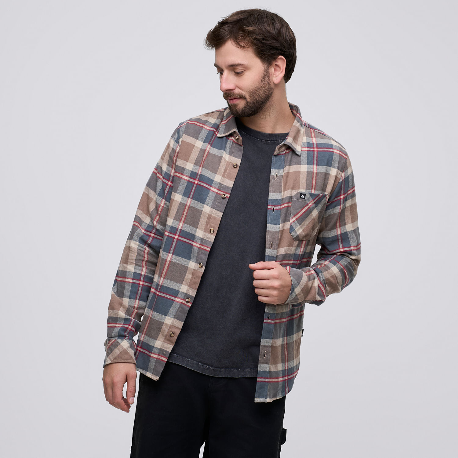 Camisa Manga Larga Hombre Flannel Checks Aereal Marron Talla L