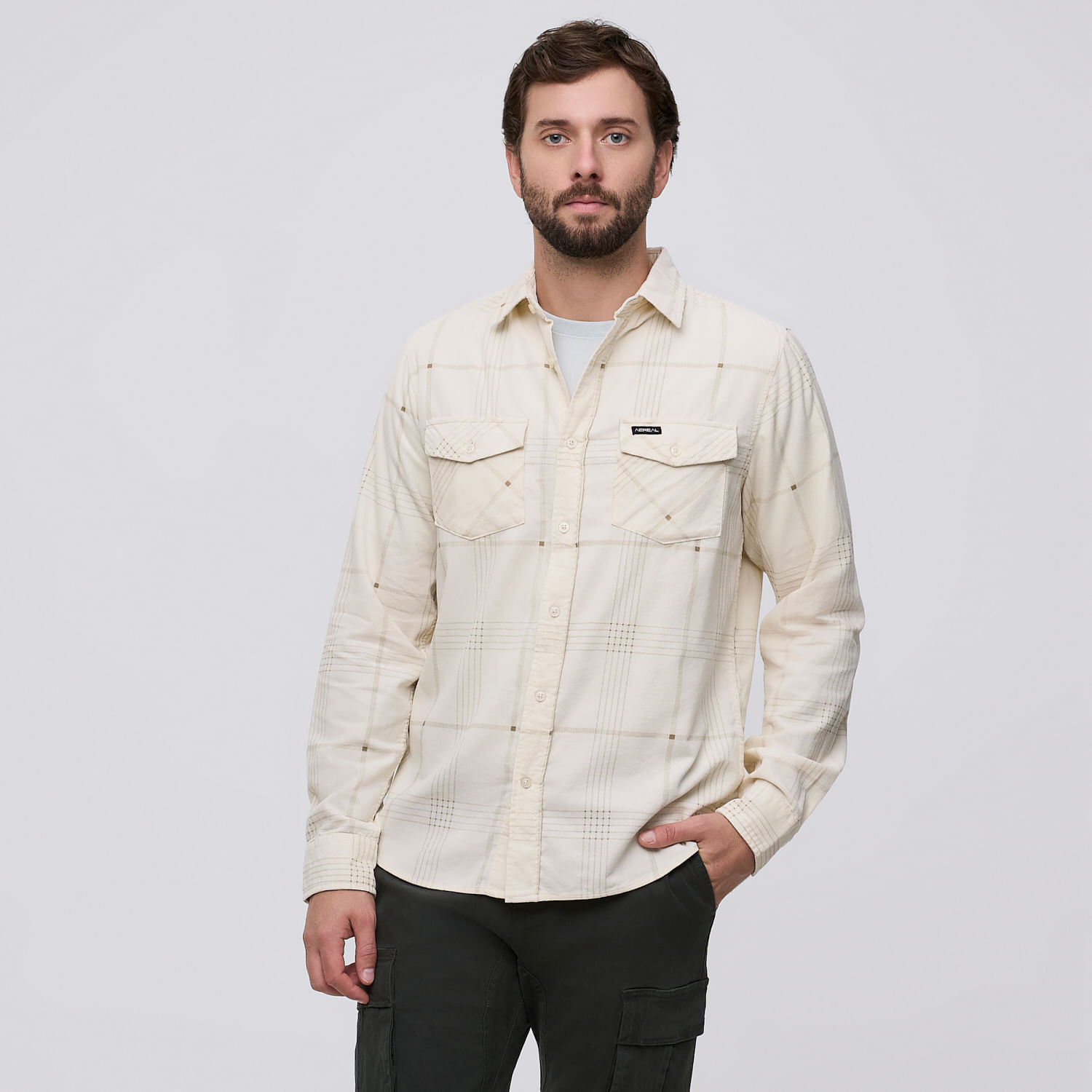 Camisa Manga Larga Hombre New Micro Cord Aereal Ecru Talla S