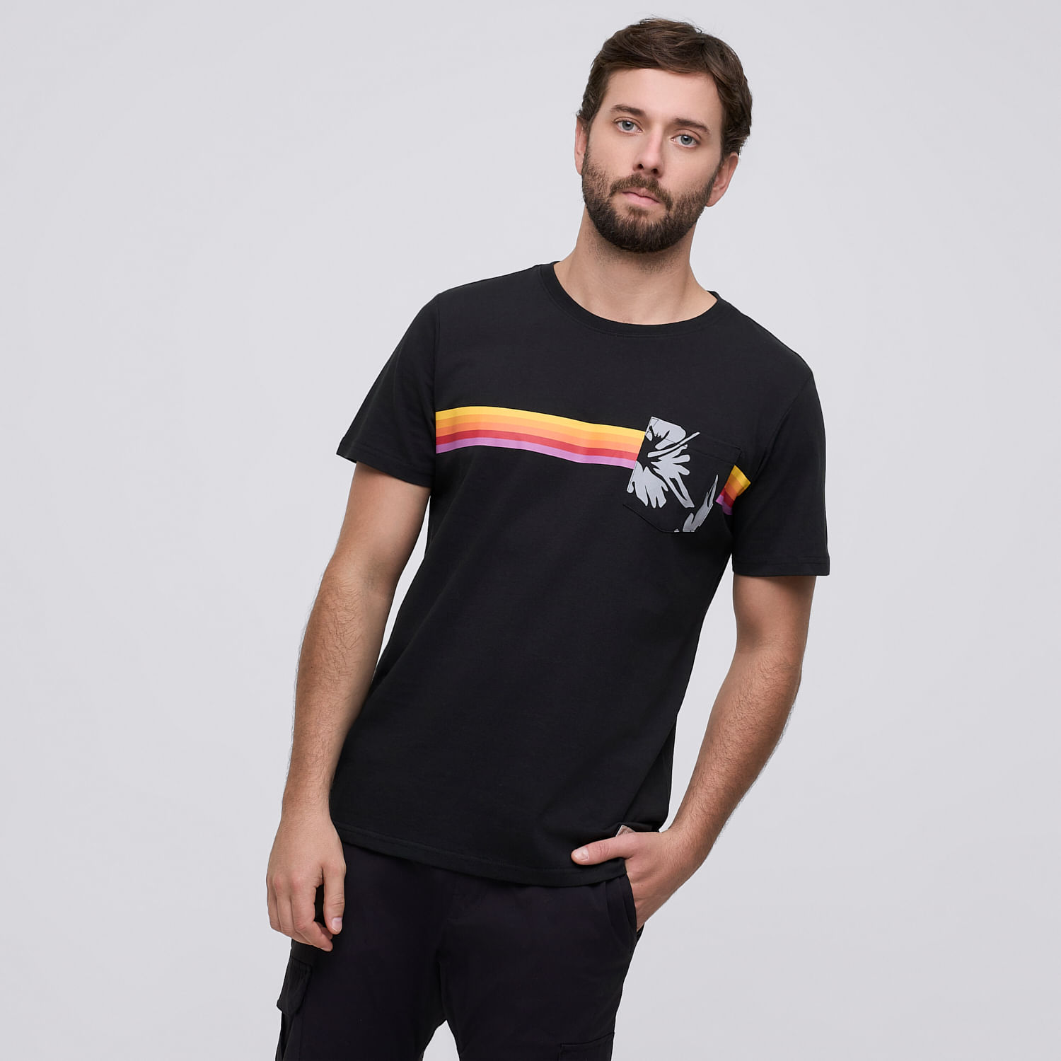 Polo Hombre Bolsillo Rayas Aereal Negro Talla XL