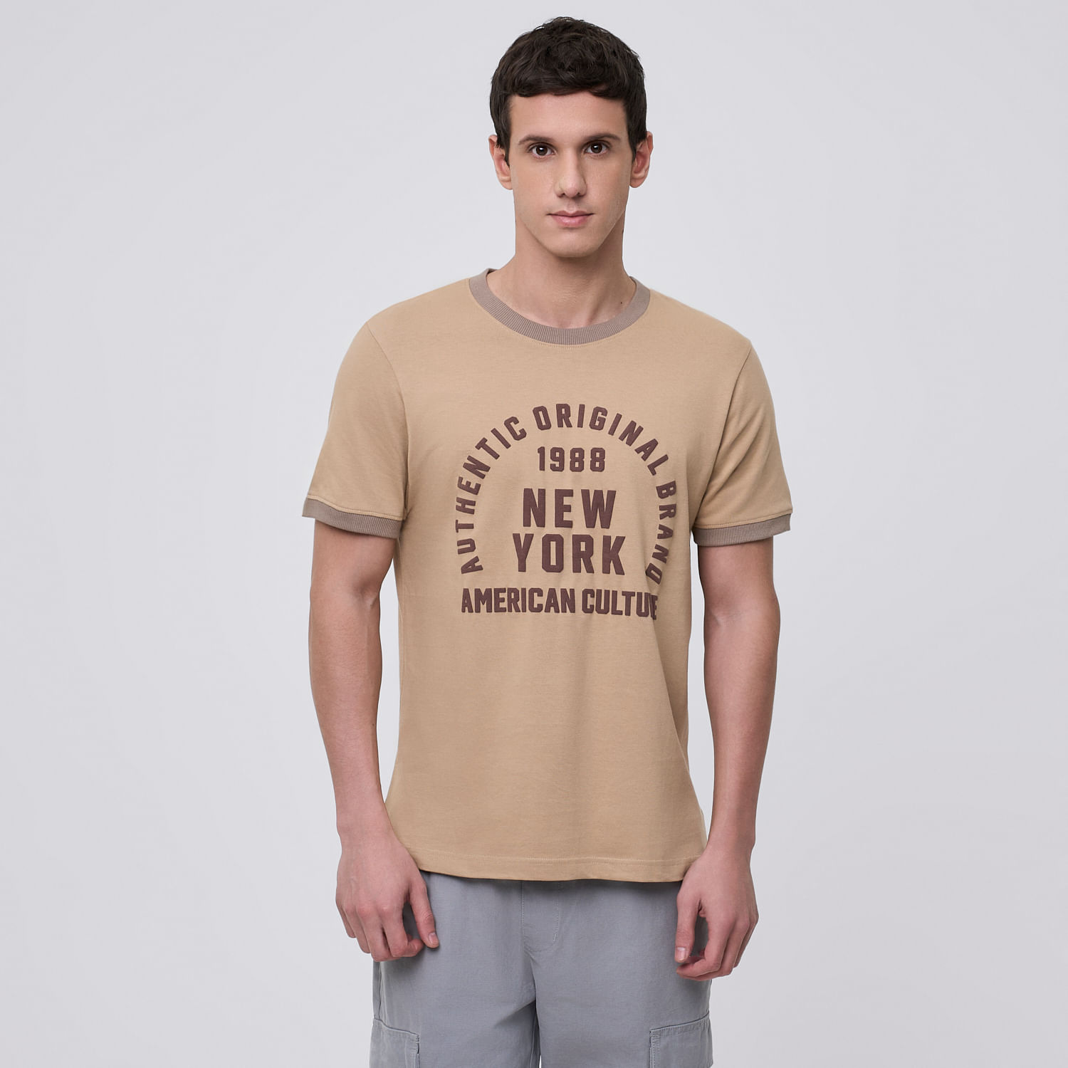 Polo Hombre Print Rib Amc Marron Talla M