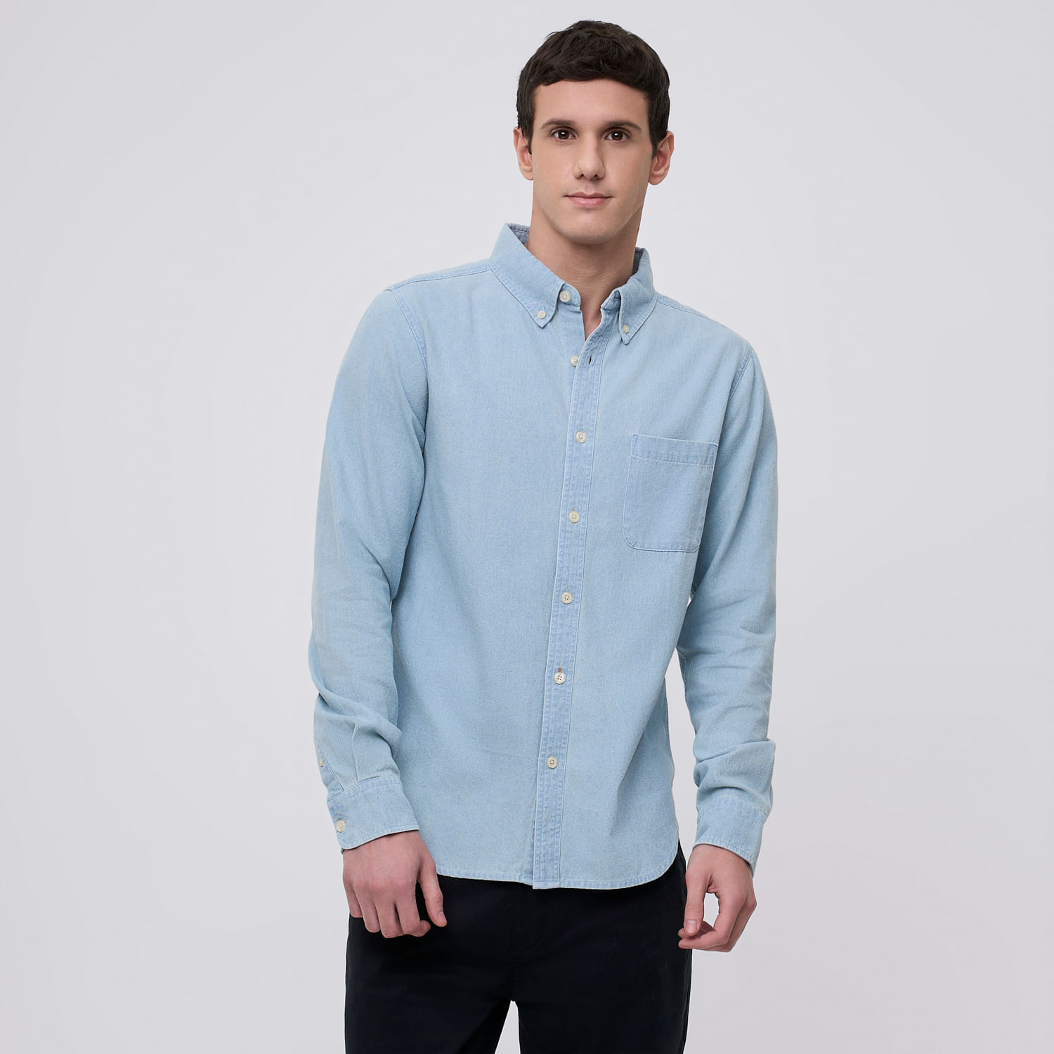 Camisa Manga Larga Hombre Denim Amc Celeste Talla S
