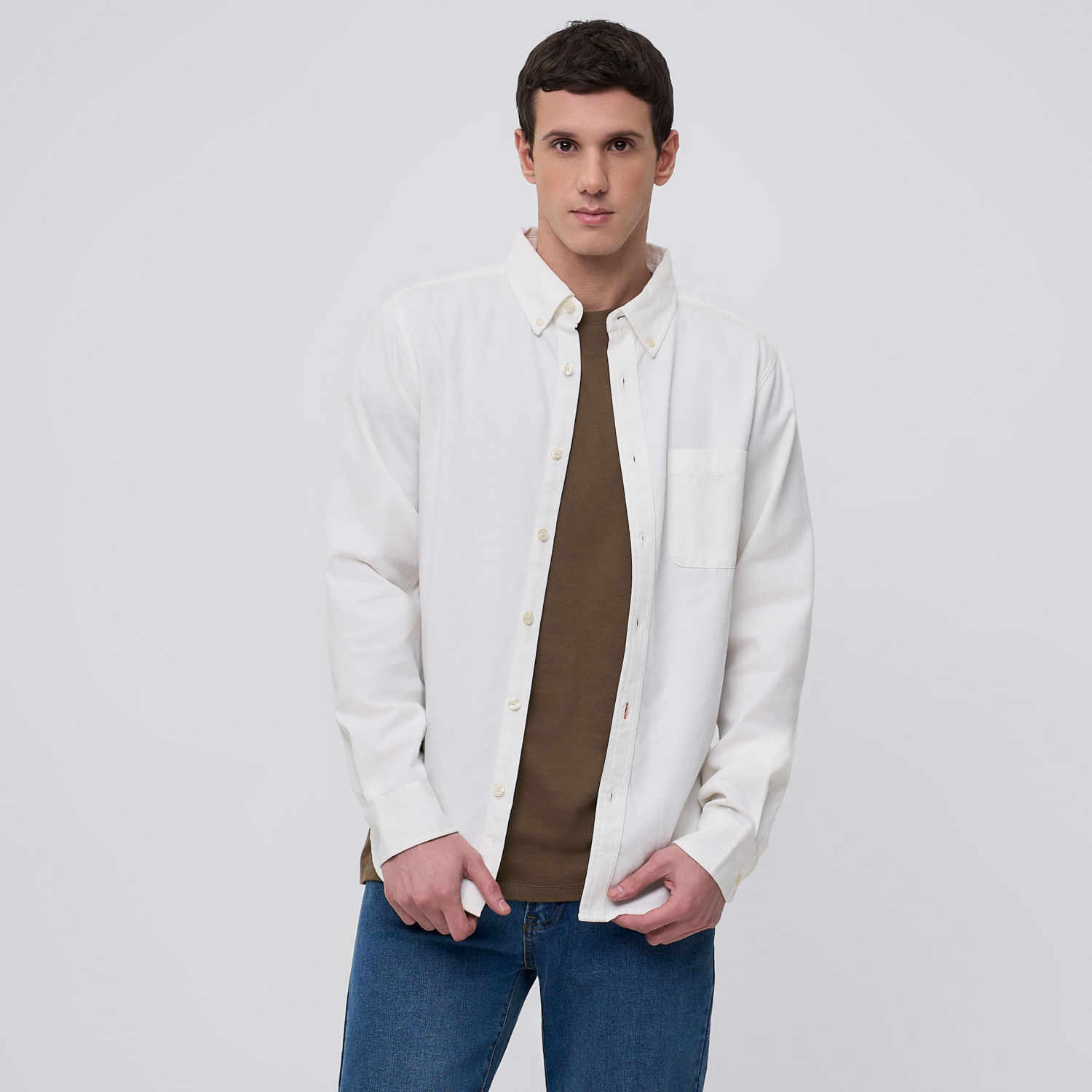 Camisa Manga Larga Hombre Denim Amc Ecru Talla L