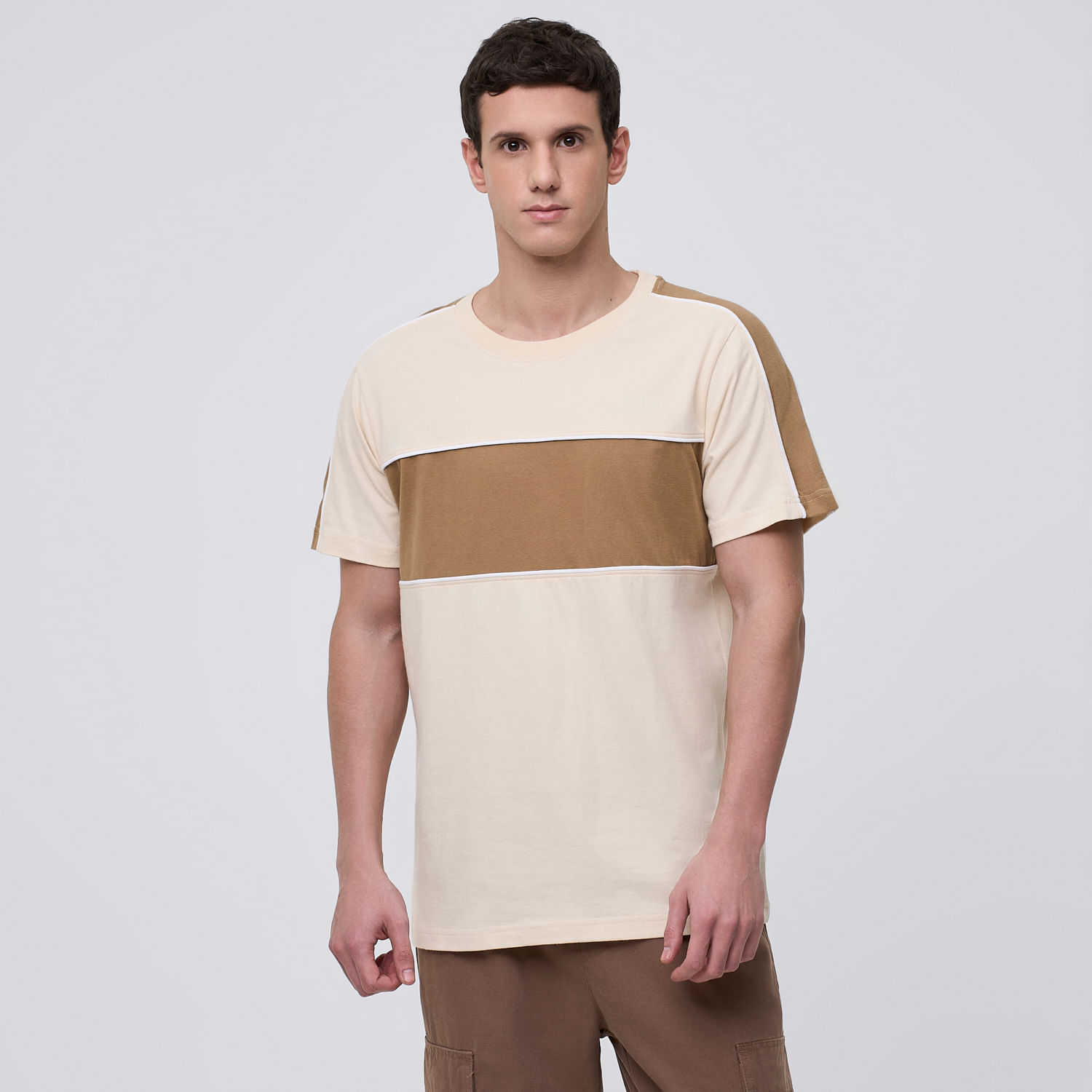 Polo Hombre Franja Amc Beige Talla XL