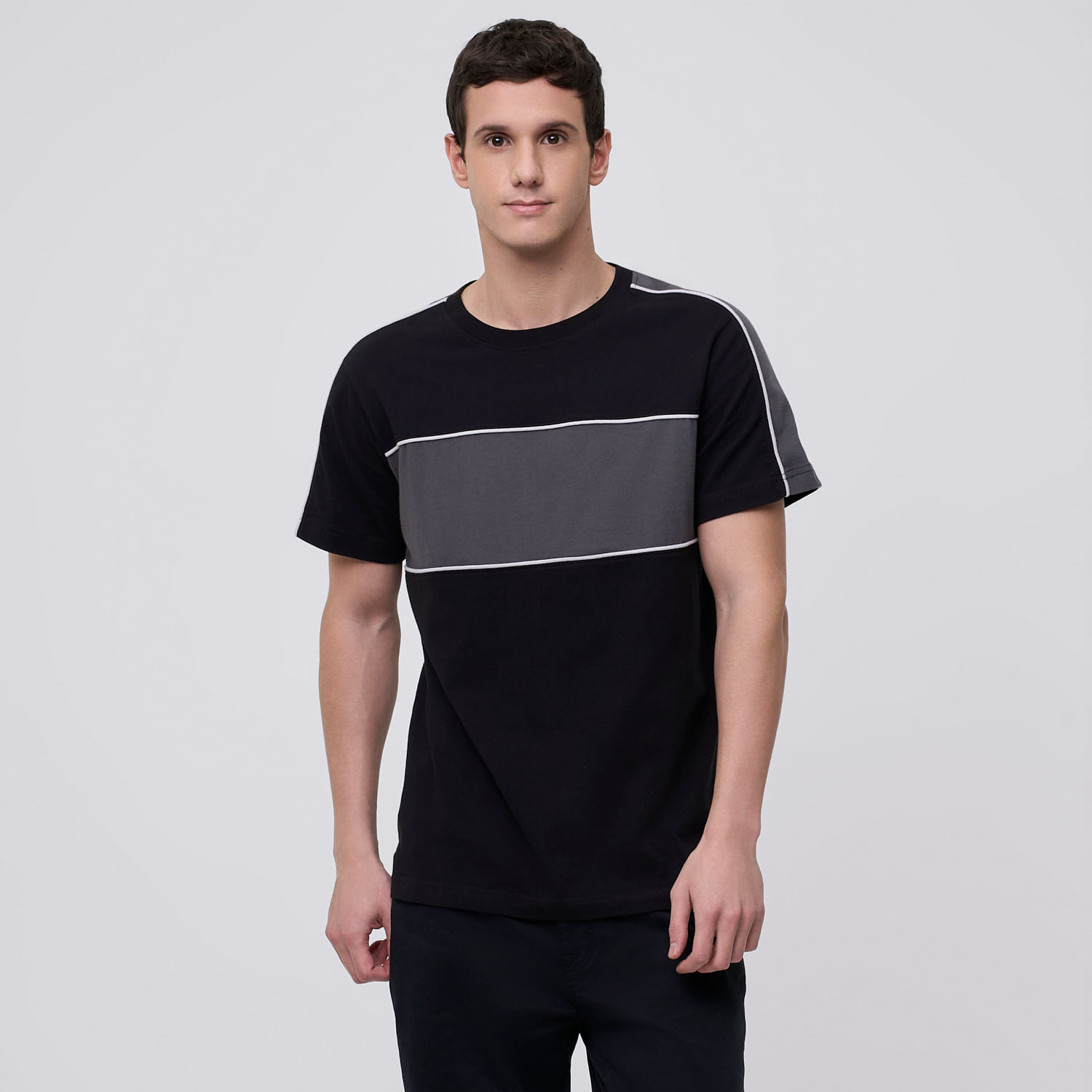 Polo Hombre Franja Amc Negro Talla L