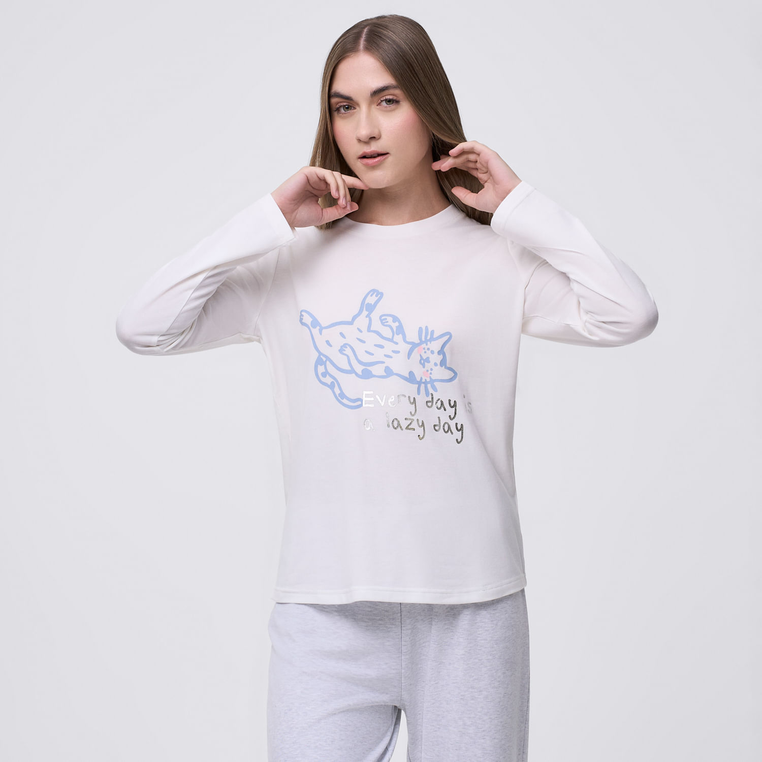 Polo Pijama Mujer Print Hypnotic Manga Larga Ecru Talla Xl
