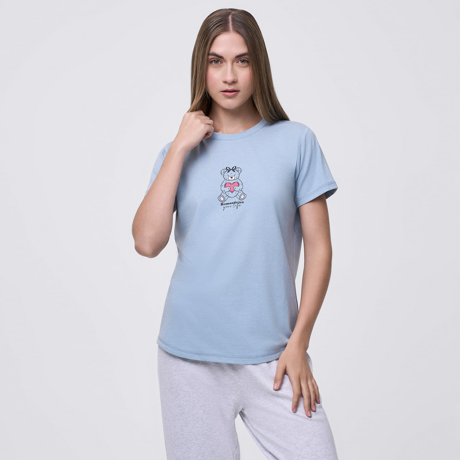 Polo Pijama Mujer Print Hypnotic Manga Corta Celeste Talla M
