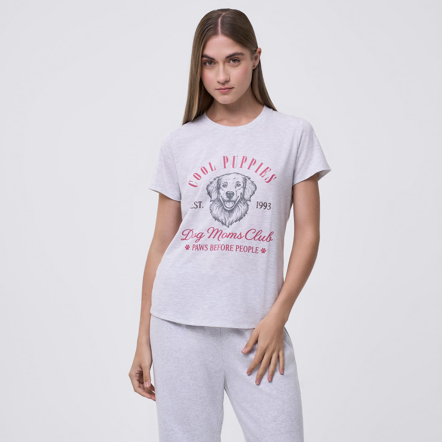 Polo Pijama Mujer Print Hypnotic Manga Corta Gris Melange Talla M