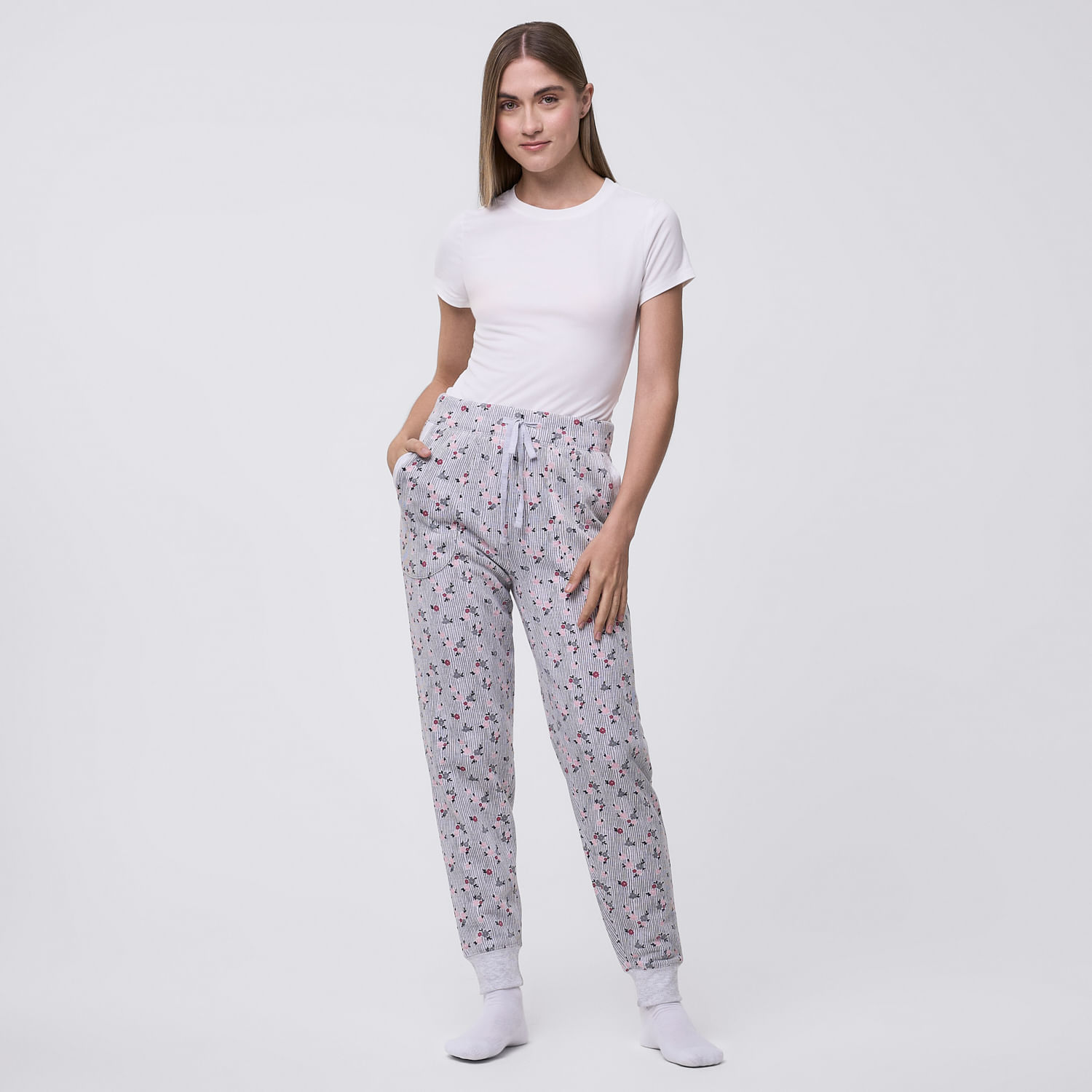Pantalón Pijama Mujer Puño Print Fleece Hypnotic Gris Melange Talla Xl