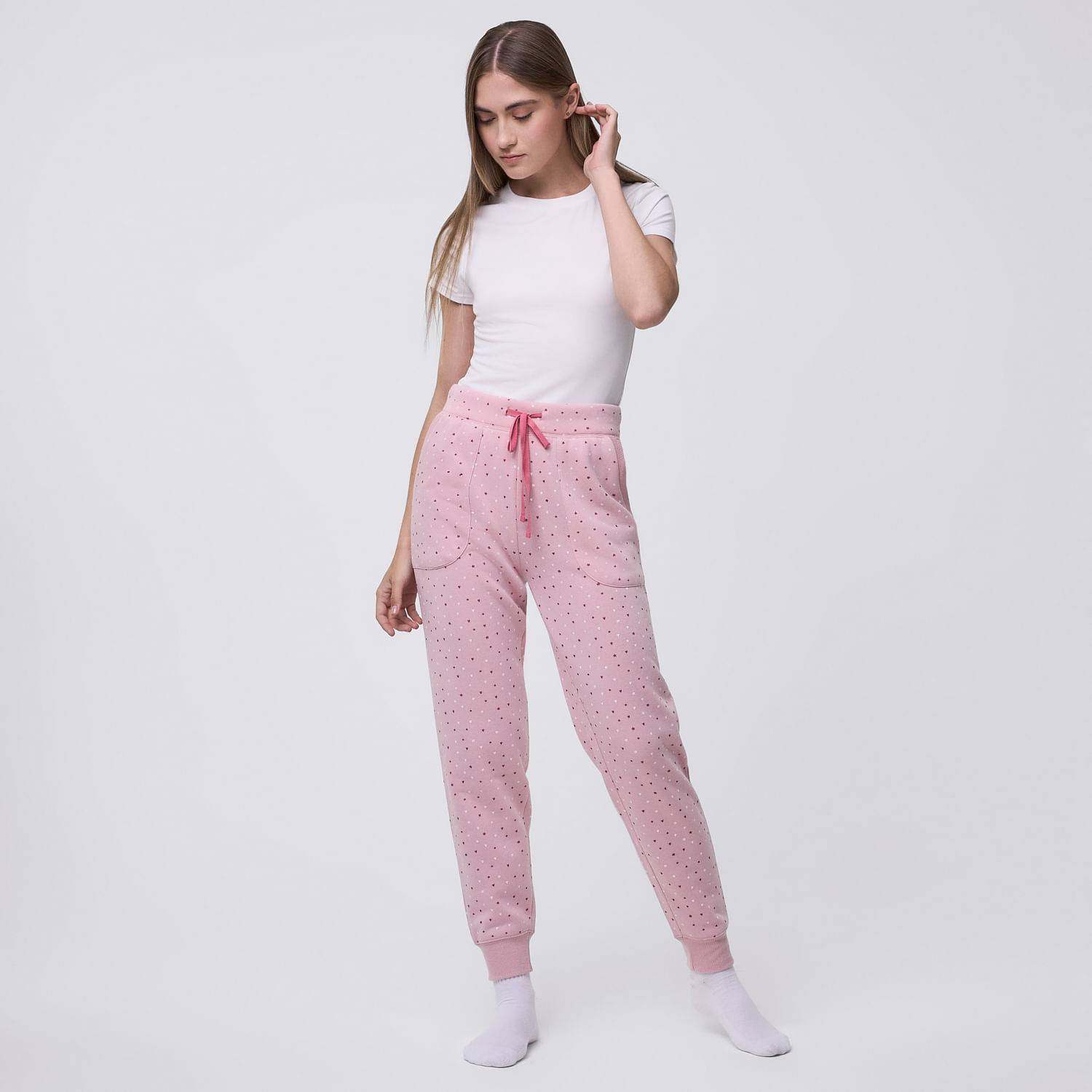 Pantalón Pijama Mujer Puño Print Fleece Hypnotic Rosado Talla L