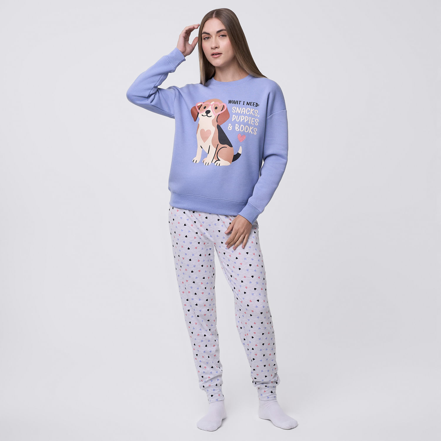 Pijama Mujer Franela + Legging Hypnotic Manga Larga Celeste Talla M