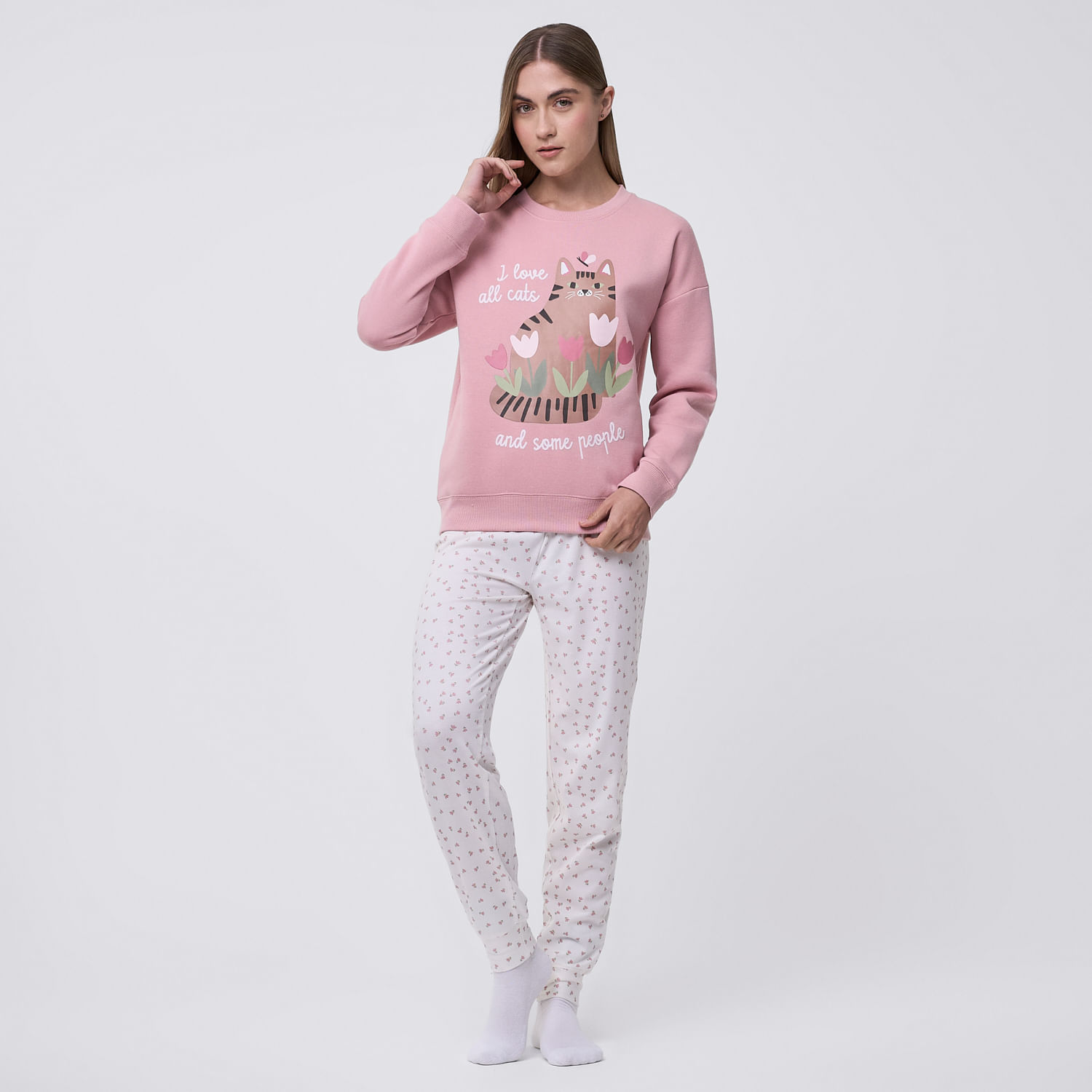 Pijama Mujer Franela + Legging Hypnotic Manga Larga Rosado Talla S