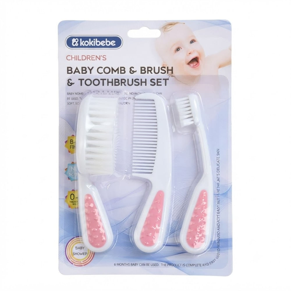 Pack 3 Piezas de Peine y Cepillo KokiBebe para Bebé Rosado