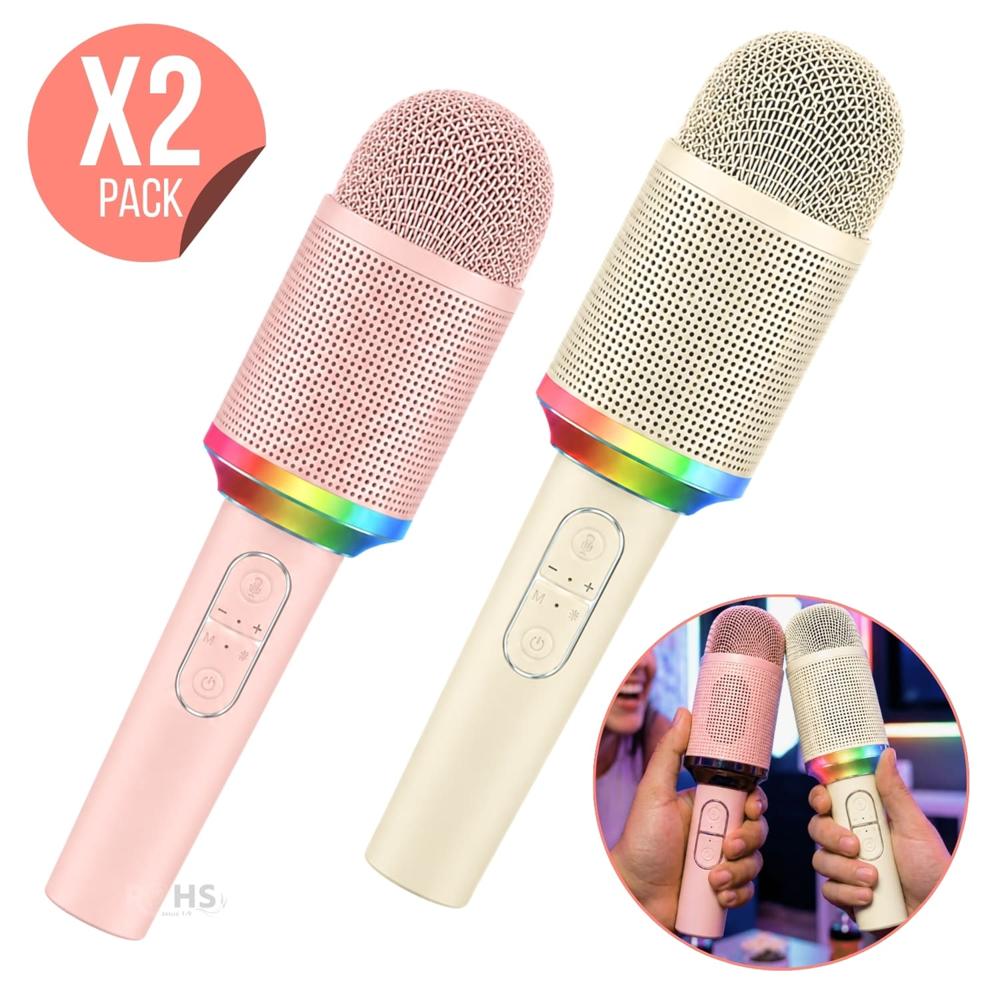 Pack X2 Micrófono Karaoke Inalámbrico H9 Con Luz RGB Recargable