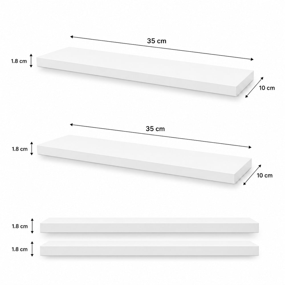 Set de 2 Repisas Flotante Recta Blanca 35x10 x1.8 cm de Melamina Pelikano