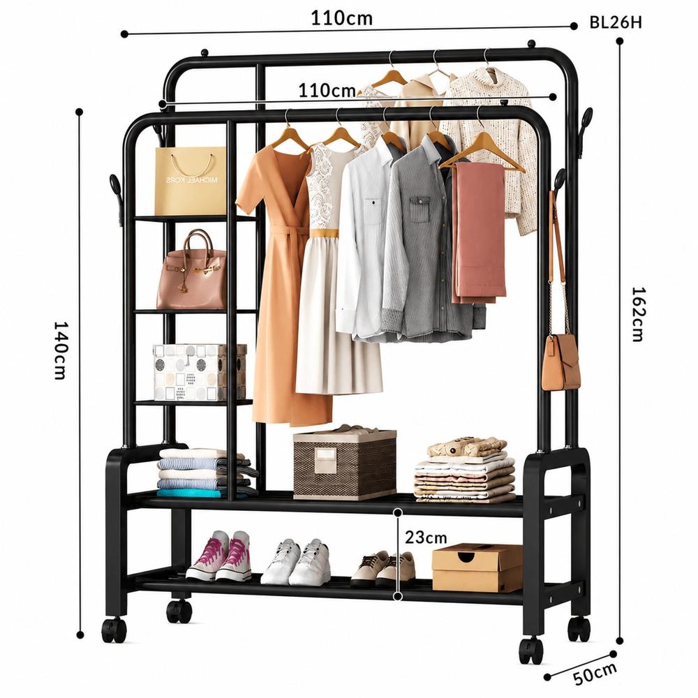 Perchero Organizador MULTIFUNCIONAL 4 En 1 con Repisas y Ruedas VLYP618 100kg