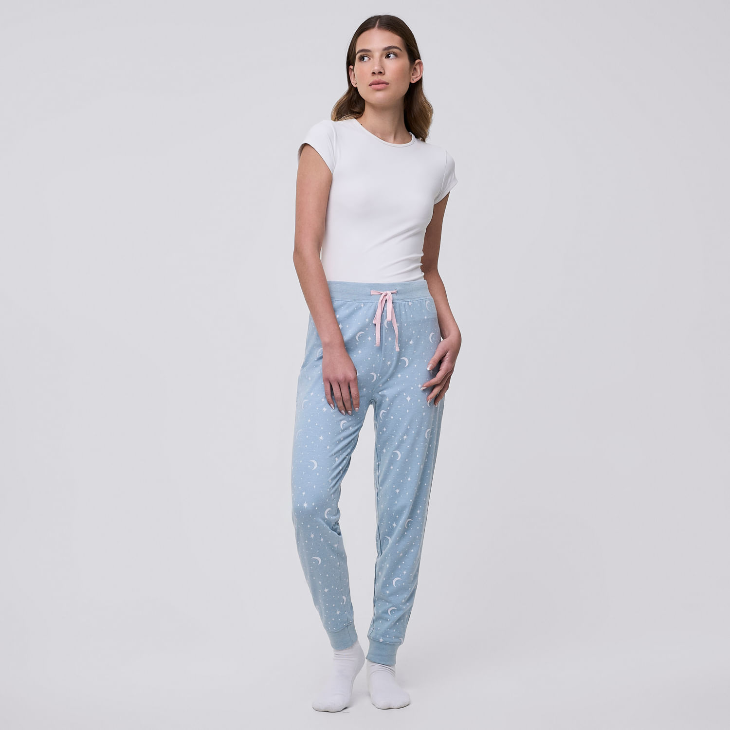 Pantalón Pijama Mujer Legging Puño Hypnotic Celeste Talla L