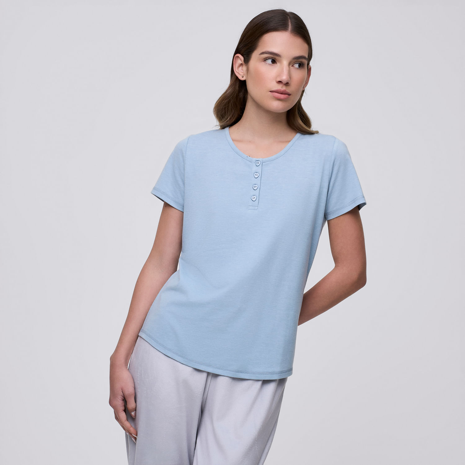 Polo Pijama Mujer Botones Hypnotic Manga Corta Celeste Talla L