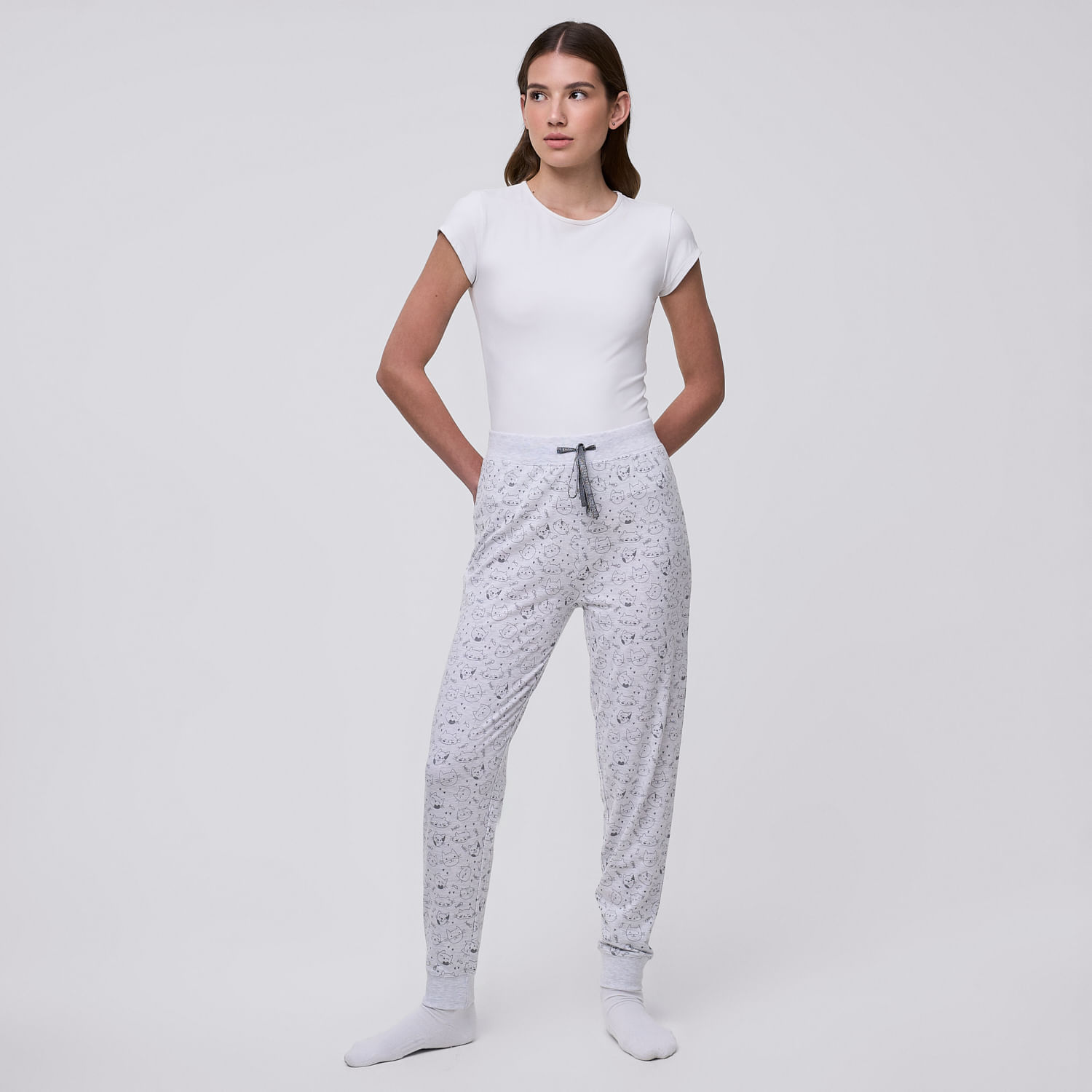 Pantalón Pijama Mujer Legging Puño Hypnotic Gris Melange Talla L