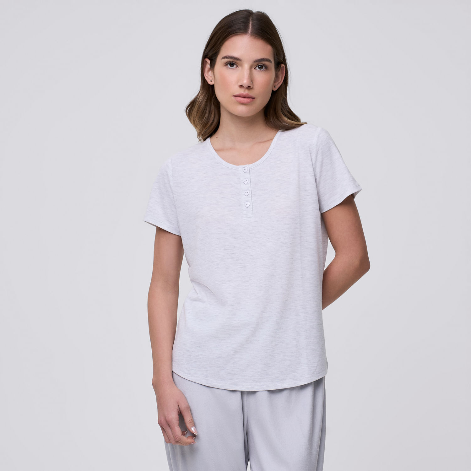 Polo Pijama Mujer Botones Hypnotic Manga Corta Gris Melange Talla L