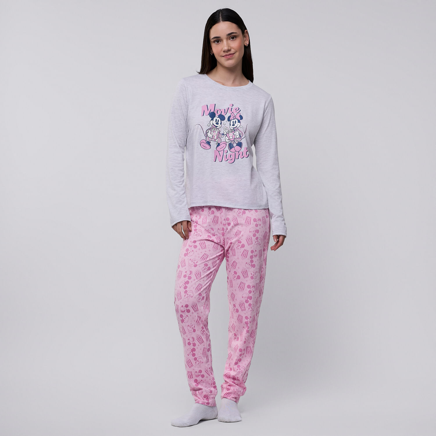 Pijama Mujer Couple Movie Disney Manga Larga + Legging Gris Talla L