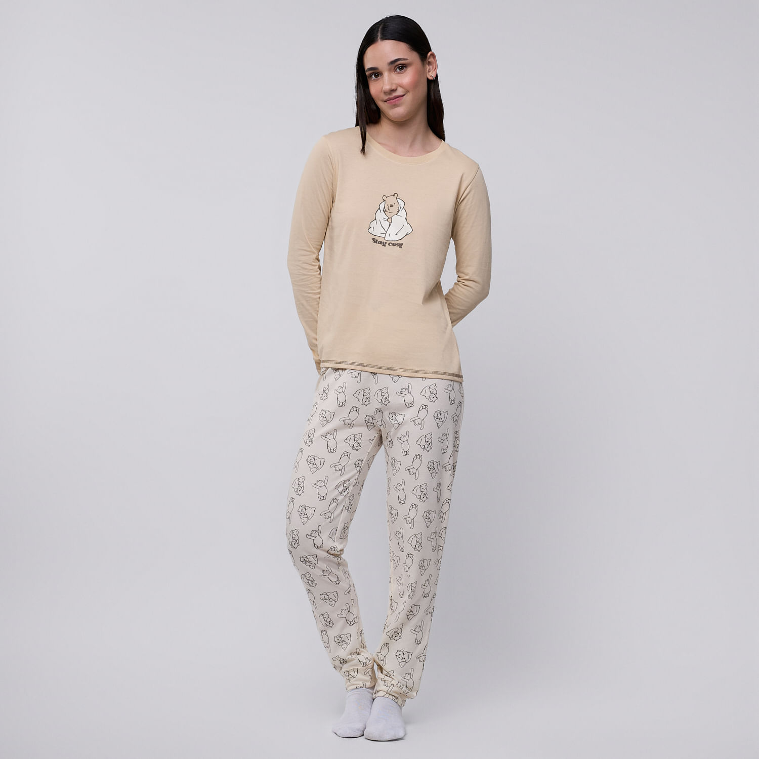 Pijama Mujer Pooh Cosy Disney Manga Larga + Legging Amarillo Talla Xl