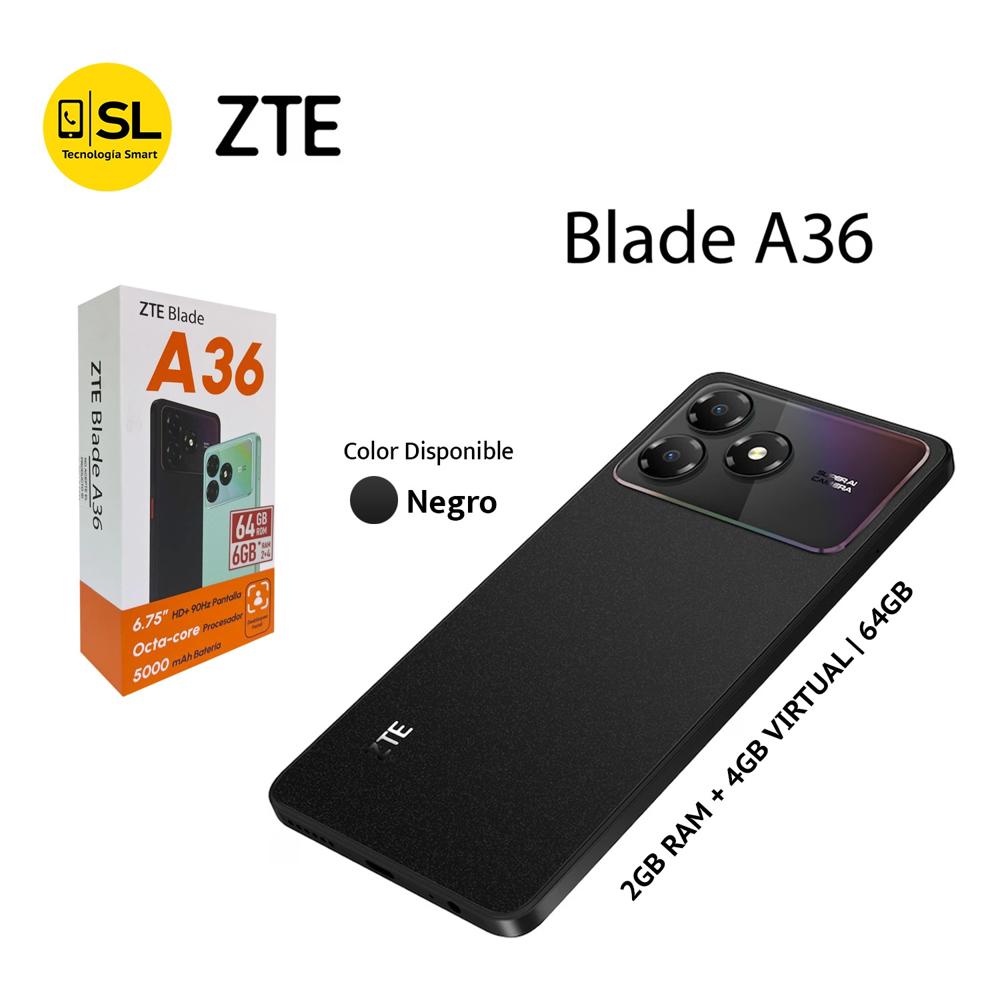 ZTE BLADE A36 2GB RAM CON 4GB VIRTUAL Y 64GB COLOR NEGRO