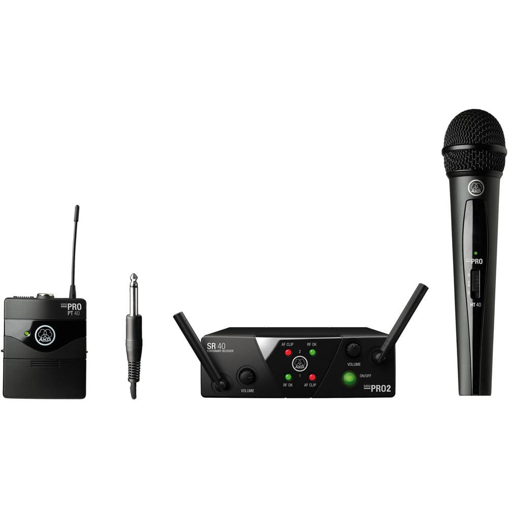 AKG WMS40 Mini Sistema Inalámbrico Doble con Micrófono de Mano y Transmisor de Cuerpo, S