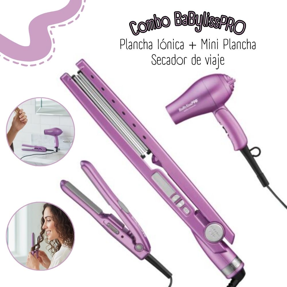Combo BaBylissPRO Plancha Iónica  con Mini Plancha y Secador de viaje - BNTCRPP45PE