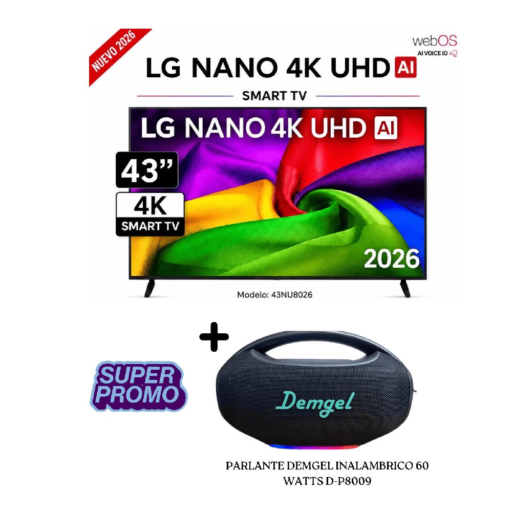 Televisor LG 43 Pulgadas Con IA NANOCELL UHD 4K 43NU800BPSC -PARLANTE DEMGEL  60W D-P8009