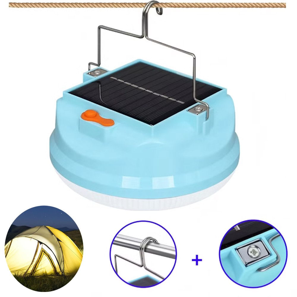 Lámpara Solar Portátil de Camping con Batería de Alta Capacidad y Gancho Versátil celeste 150W