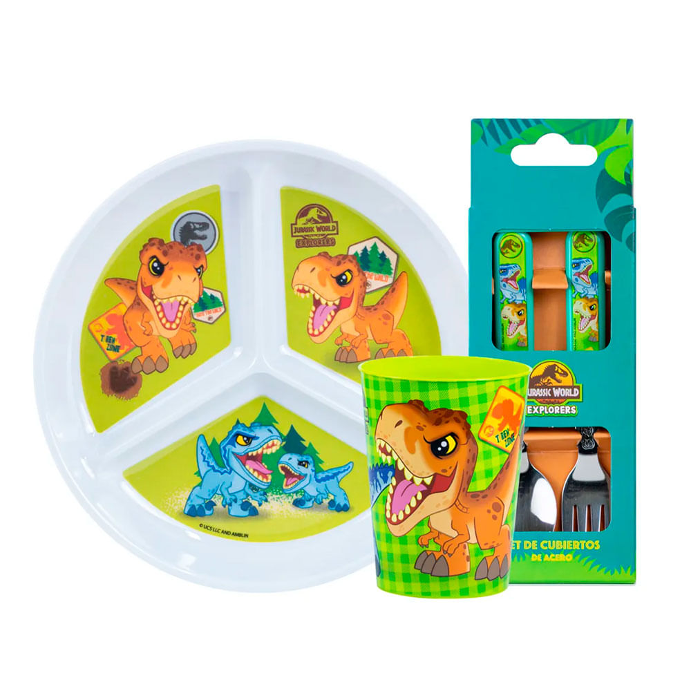 Vajilla infantil Jurassic Division Scool  Cubierto Vaso 703804