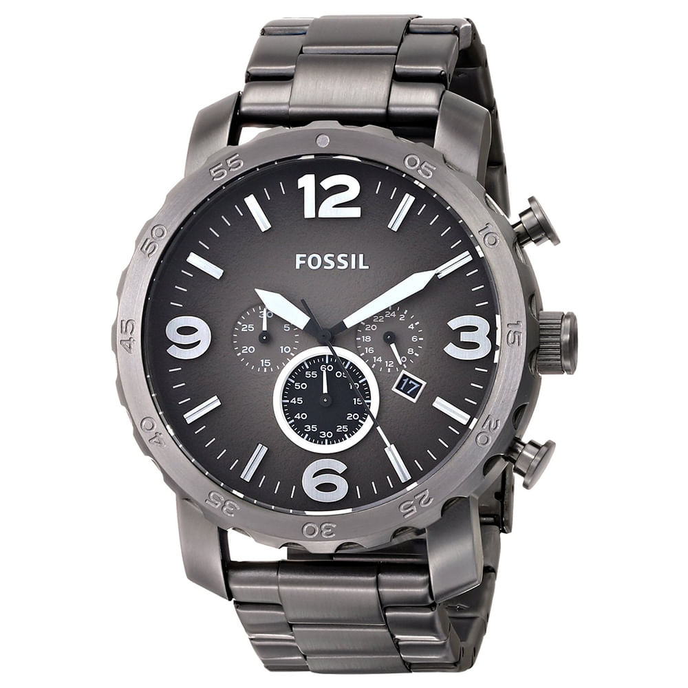 Reloj Fossil Nate JR1437 Fecha Cronometro Acero Inoxidable Gunmetal