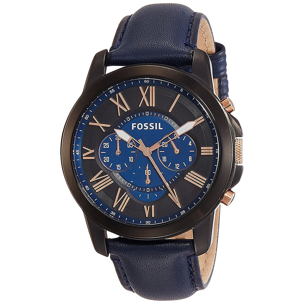 Reloj Fossil Grant FS5061 Cronómetro Correa de Cuero Azul