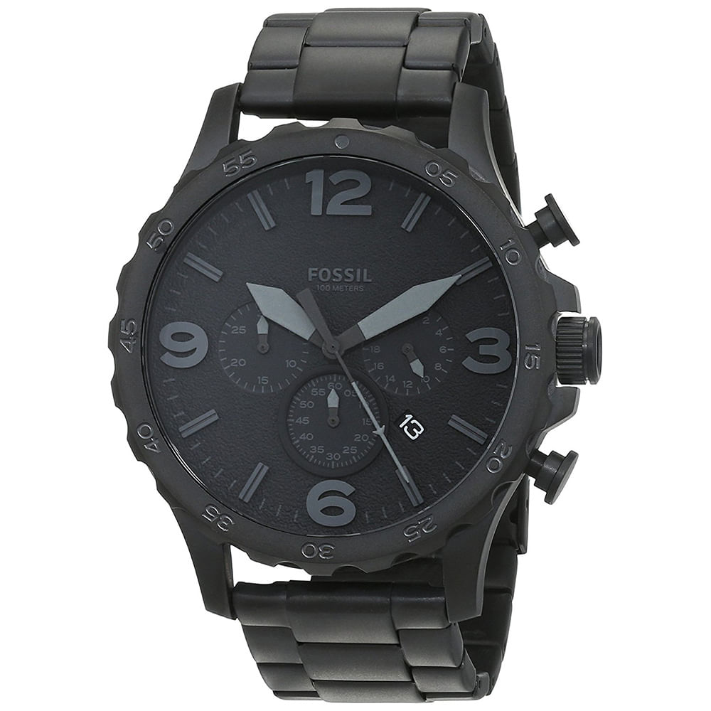 Reloj Fossil Nate JR1401 Fecha Cronómetro Acero Inoxidable Negro