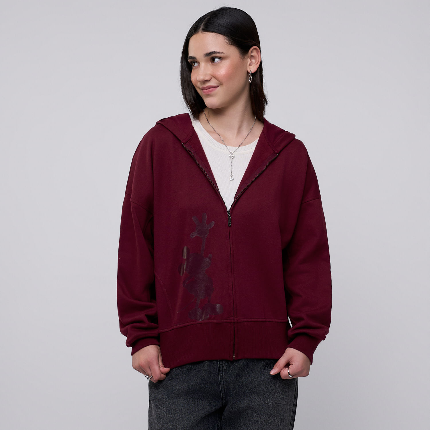 Polera Mujer Full Zip Disney Burgundy M