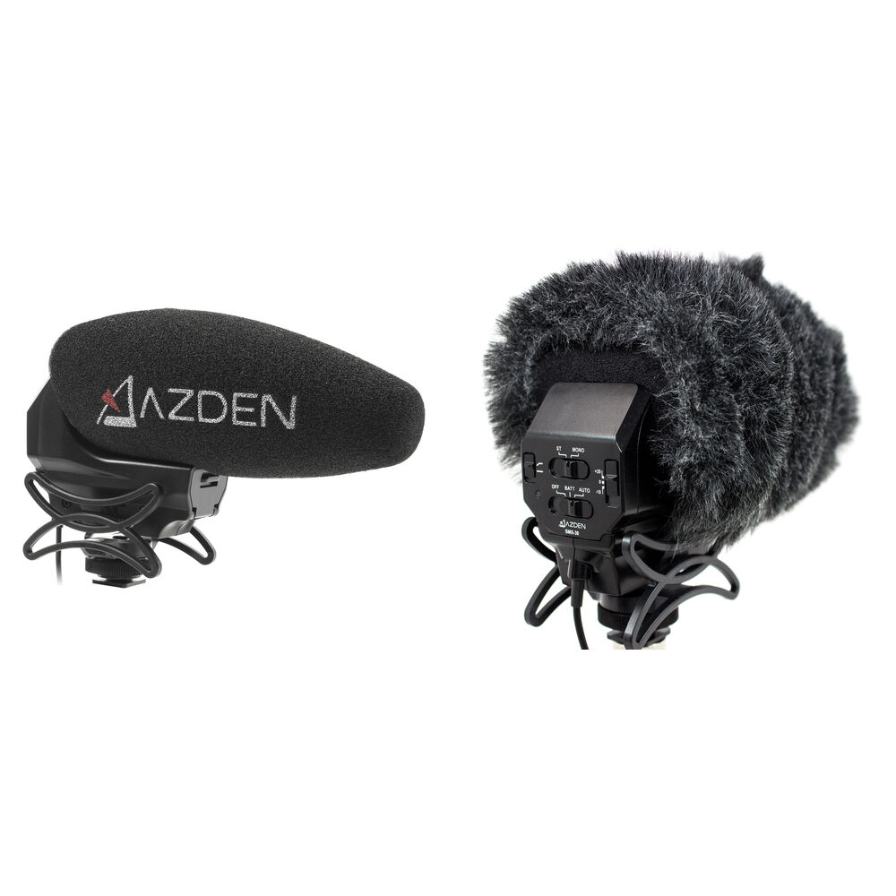 Azden SMX-30 Mic de Video Estéreo/Mono con Filtro de Viento Furry y Pantalla de Espuma