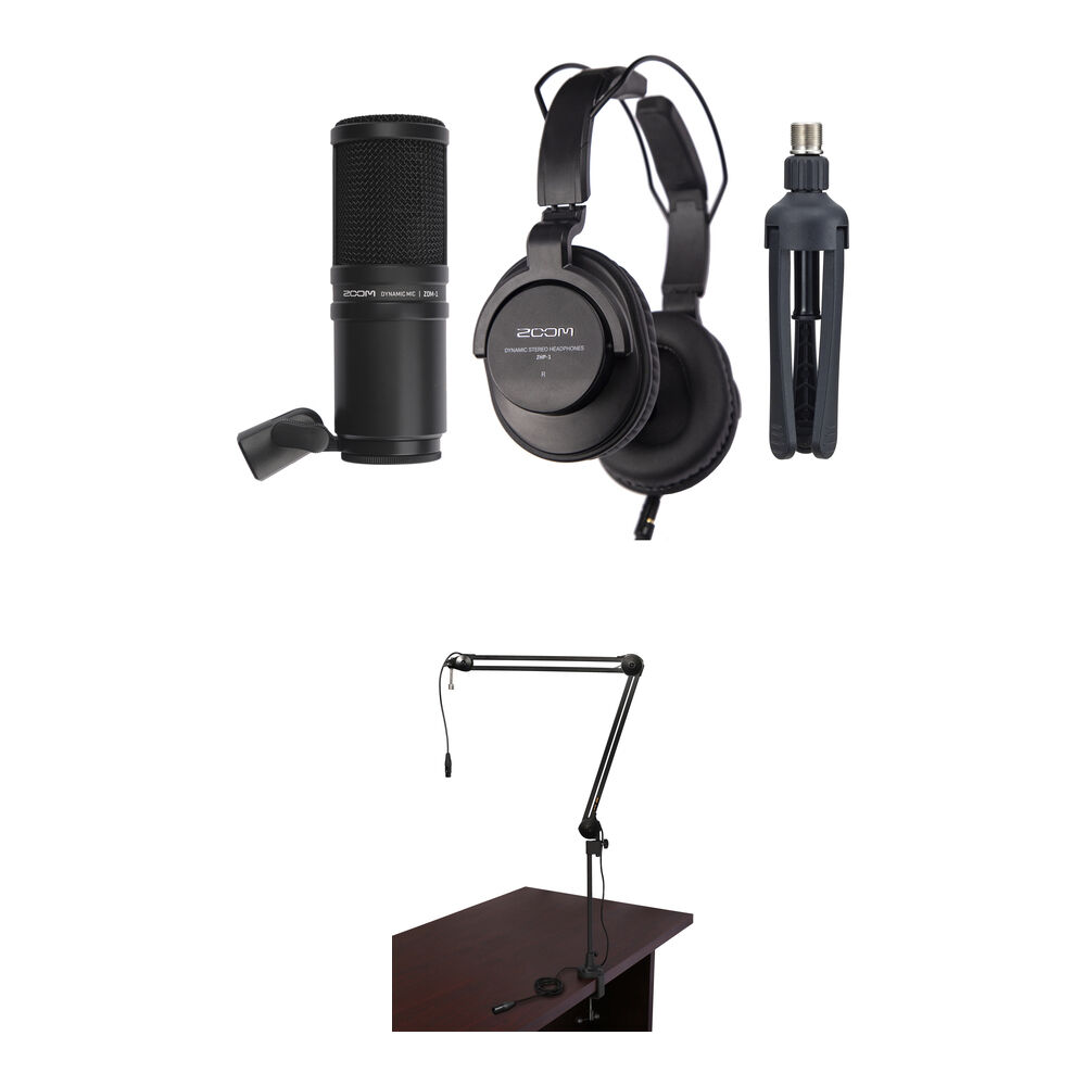 Zoom ZDM-1 Kit de Micrófono para Podcast con Boom Arm, Micrófono Dinámico, Auriculares