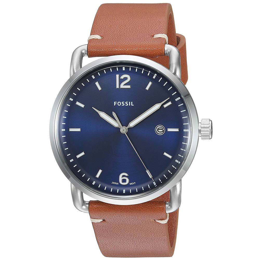 Reloj Fossil The Commuter FS5325 Fecha Correa Cuero Marrón Dial Azul