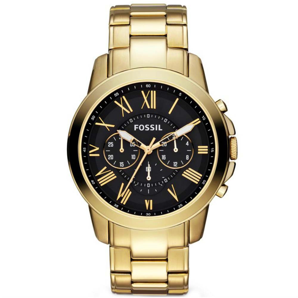 Reloj Fossil Grant FS4815 Cronómetro Acero Inoxidable Dorado Dial Negro