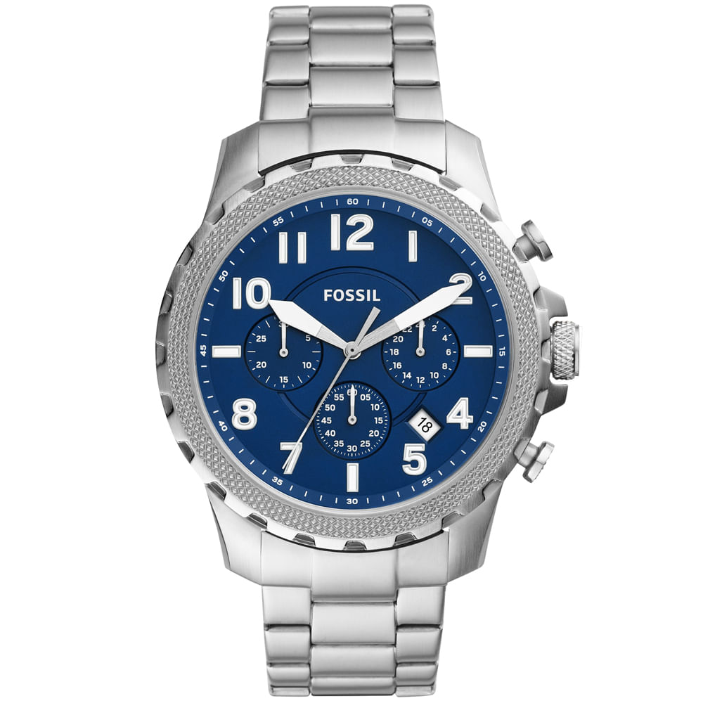 Reloj Fossil Bowman FS5604 Fecha Cronómetro Acero Inoxidable Dial Azul