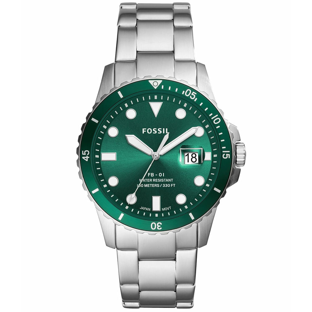 Reloj Fossil FB-01 FS5670 Fecha Acero Inoxidable Dial Verde