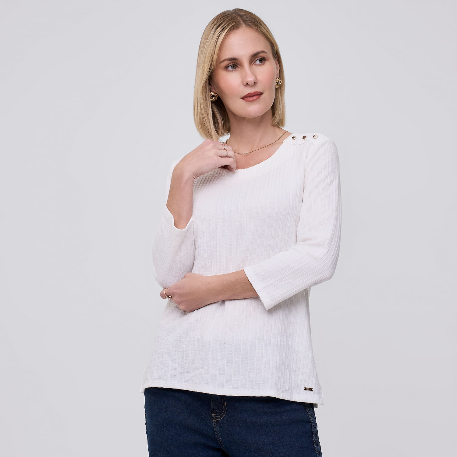 Polo Mujer Snaps Zafin Manga 3/4 Ecru Xl