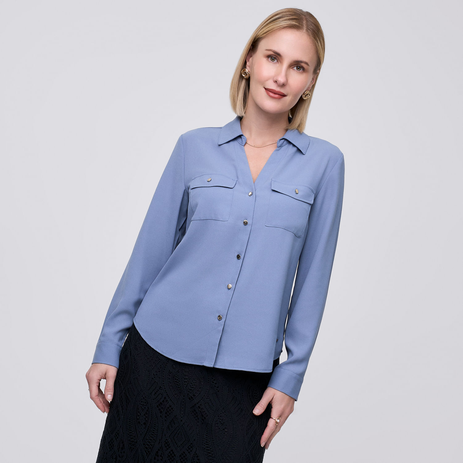 Blusa Mujer Golden Zafin Manga Larga Celeste S