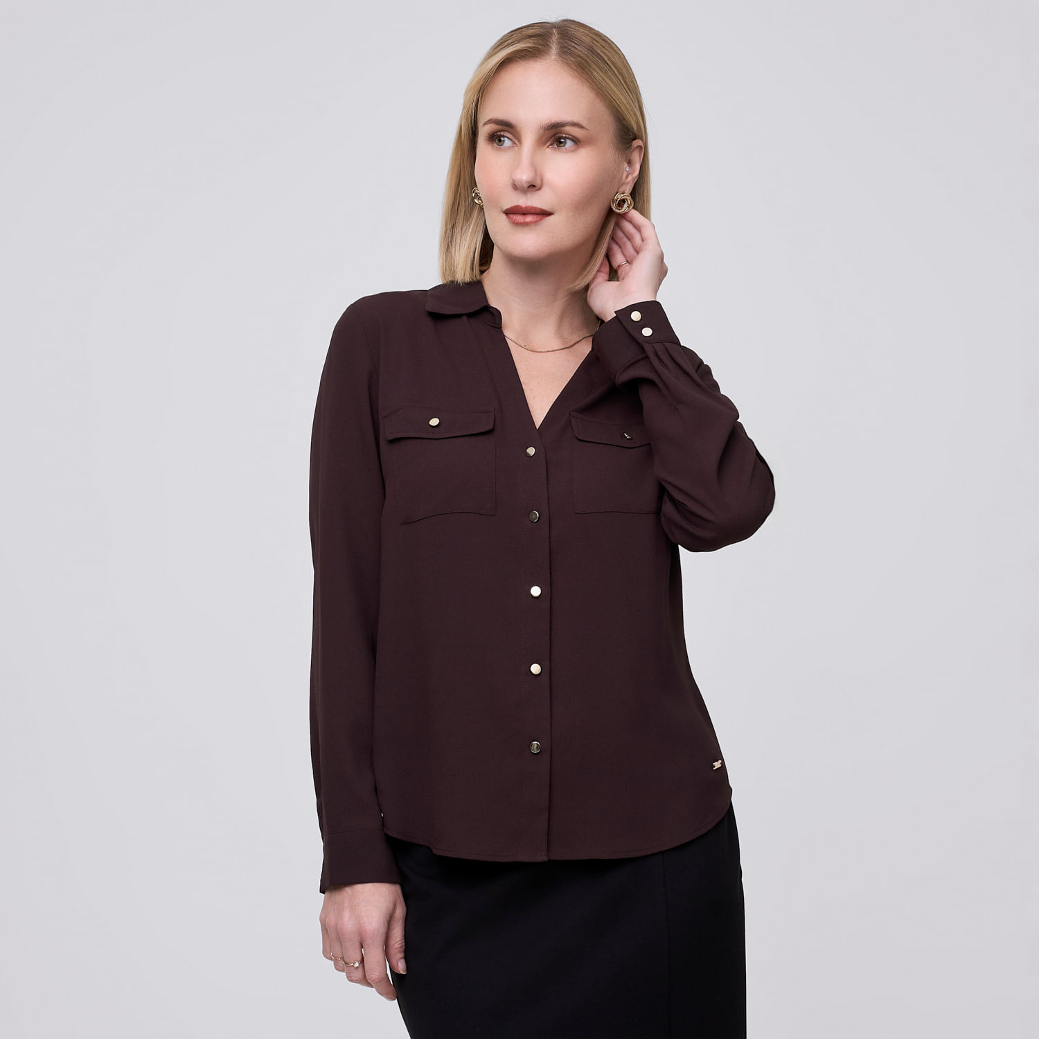 Blusa Mujer Golden Zafin Manga Larga Café S